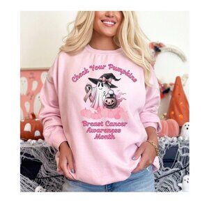 Breast Cancer Awareness Ghost Crewneck Sweatshirt, Pink Ribbon Halloween Shirt,
